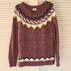 Old Navy Fair Isle Knit Sweater. Size XL  Raspberry/Off White